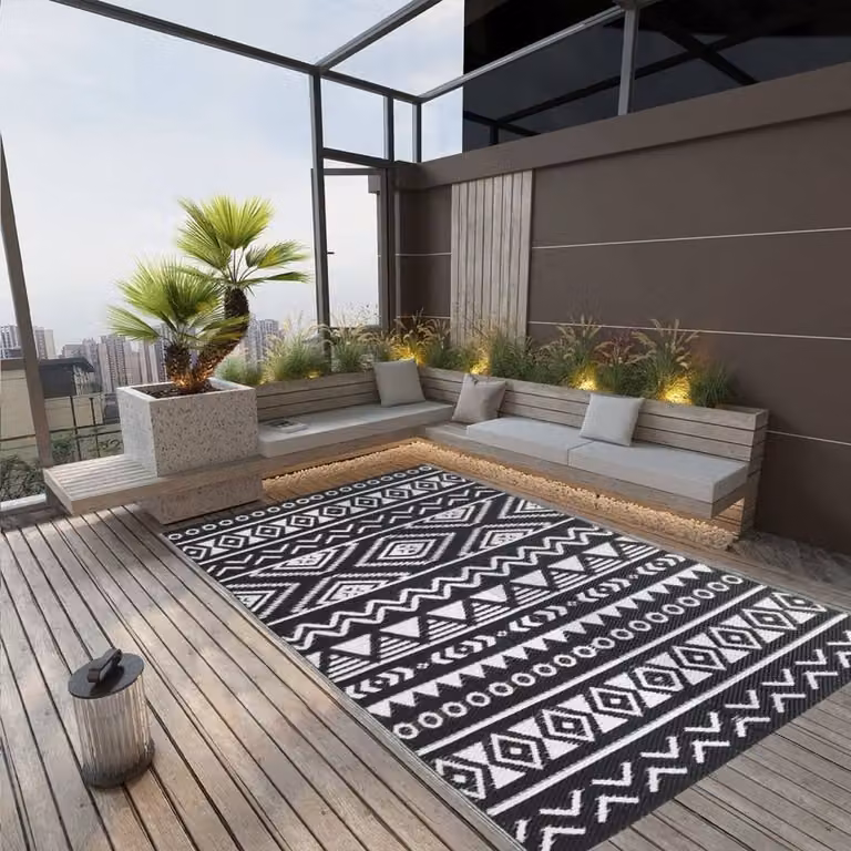 Berkfield Home Black Outdoor Ethnic Polypropylene Rug W: 190 cm, L: 290 cm