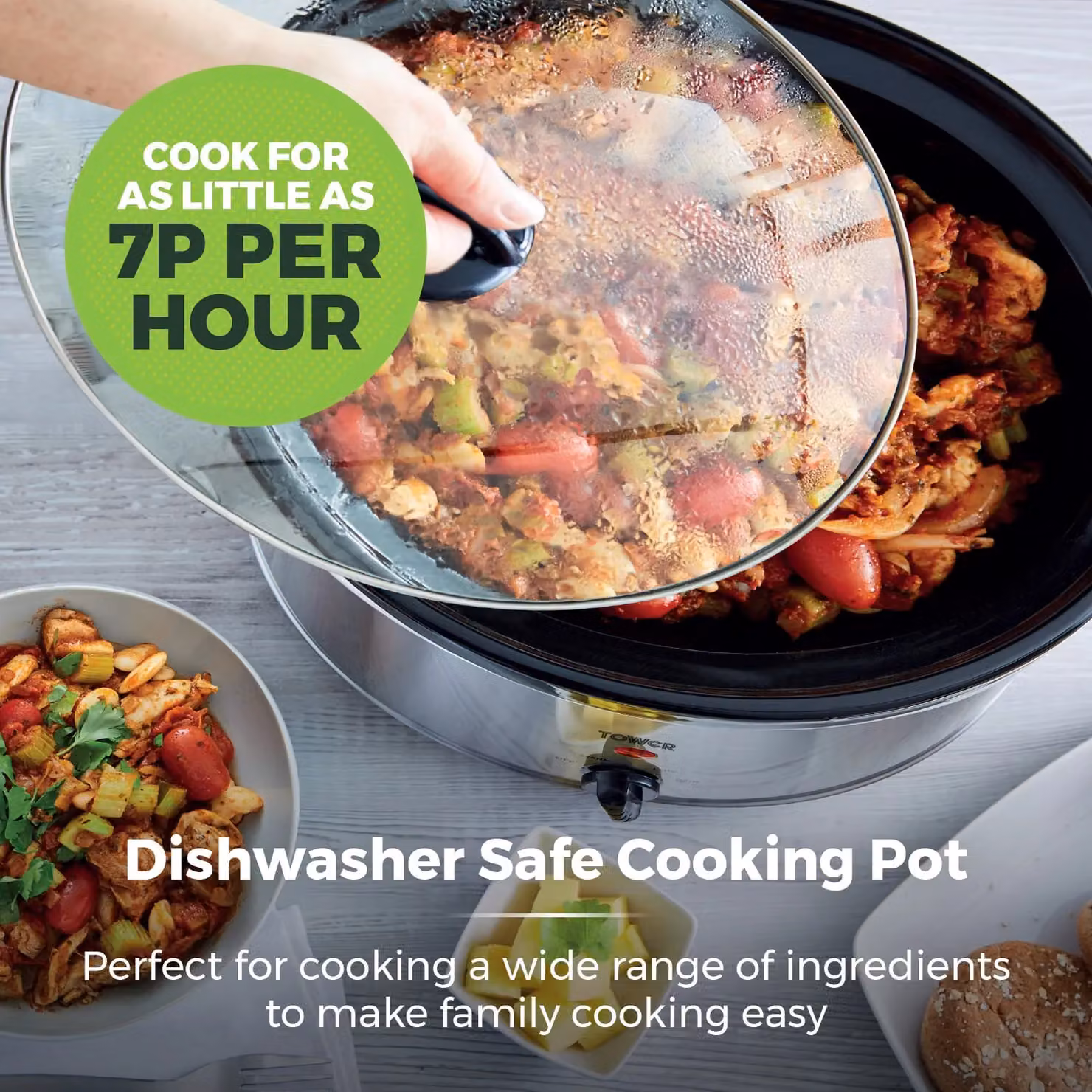 Tower 3.5L Slow Cooker in Silver Stainless Steel with Keep Warm Function and Dishwasher Safe Parts – 4