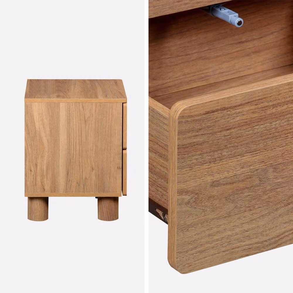 sweeek Modern Brown Wood Pine Bedside Table with 2 Drawers, W/D/H: 38.0 x 40.0 x 48.0 cm – 3