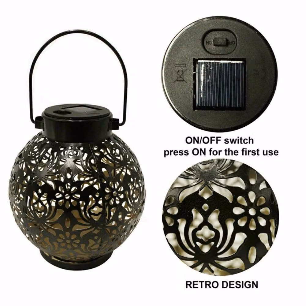 EONLION 2-Piece Solar Powered LED Moroccan Metal Lanterns in Bronze, Height: 100 cm – 5