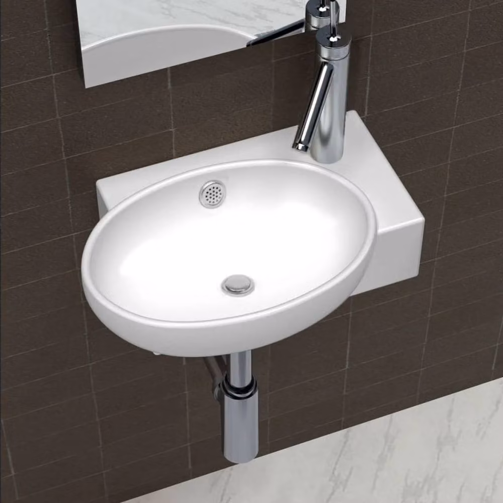 Berkfield Home White Ceramic Countertop Sink Basin with Overflow Hole – 2