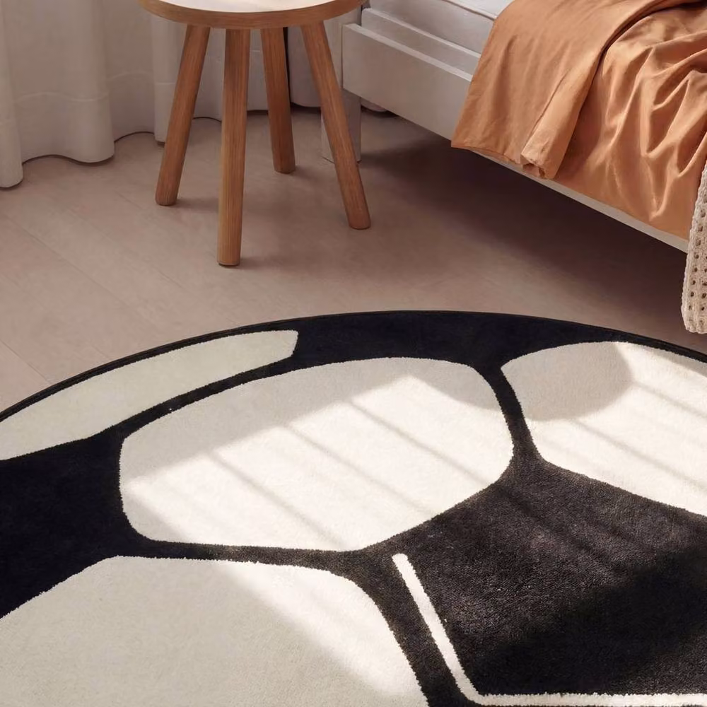 THE RUGS Velours Football Round Kids Play Mat, Black and Multicolour, Diameter: 100 cm – 6