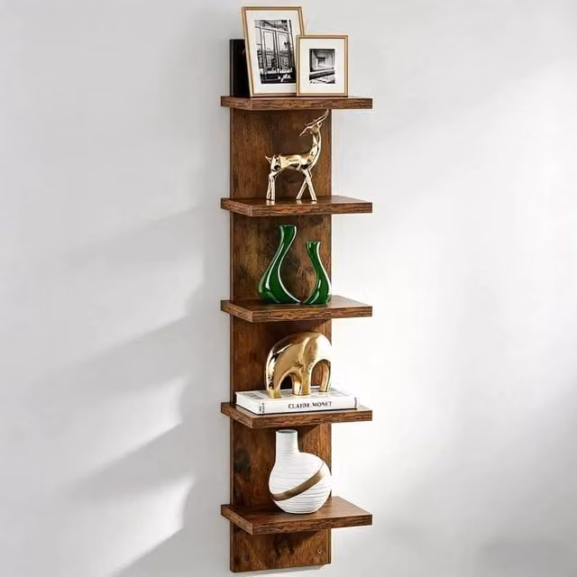 SPETLEK 5 Tier Rustic Brown Wall Mounted MDF Shelf with Back Panel – 1