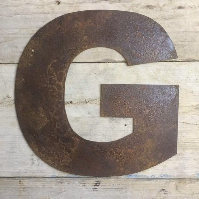 RW Norfolk Personalised Rusty Metal Letter G Wall Decor, Brown, H: 30.48 cm, W: 30.48 cm, D: 3.048 cm