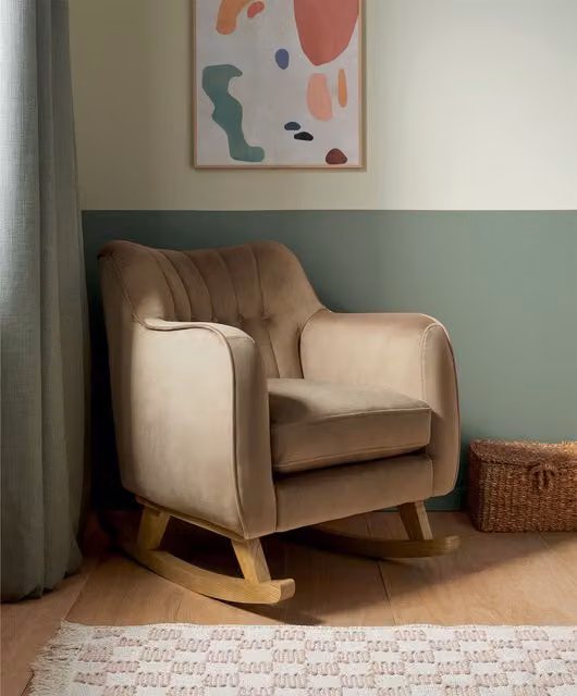 Mamas & Papas Classic Velvet Nursing Chair in Brown and Beige with Armrests