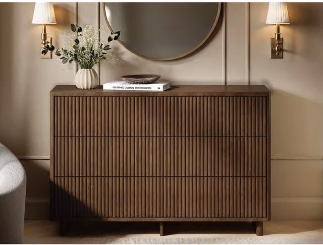 Solace+Co Velmor Ribbed Chest of 6 Drawers in Walnut