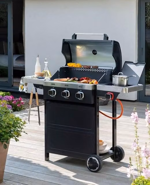 Norfolk Grills Vista 300 Gas Barbeque with Side Burner, Warming Rack and Thermometer in Black