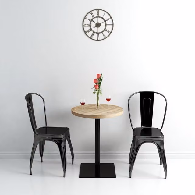 Berkfield Home Bistro Table, Round MDF and Metal, Oak Colour in Beige, W/D/H: 60 x 60 x 75 cm