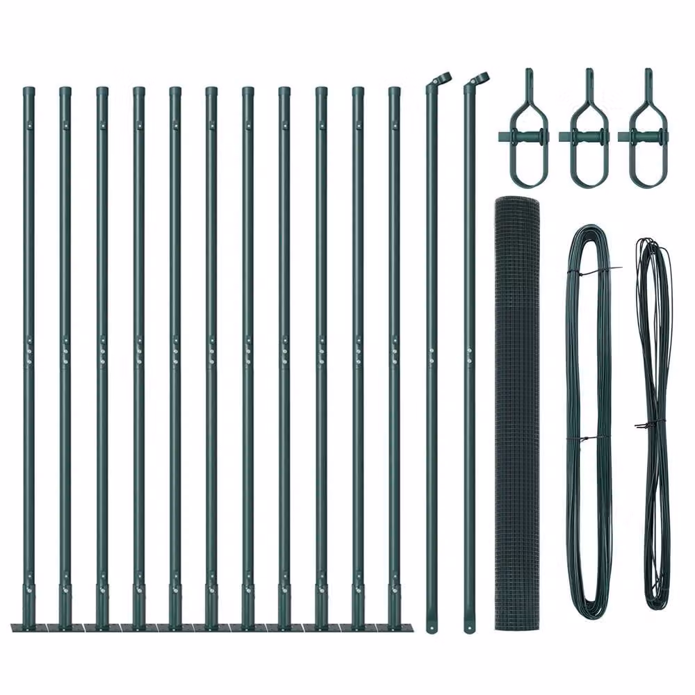 Berkfield Home Green Steel Welded Wire Fence with 13 Flanged Posts, W: 25 m, H: 1.5 m – 1