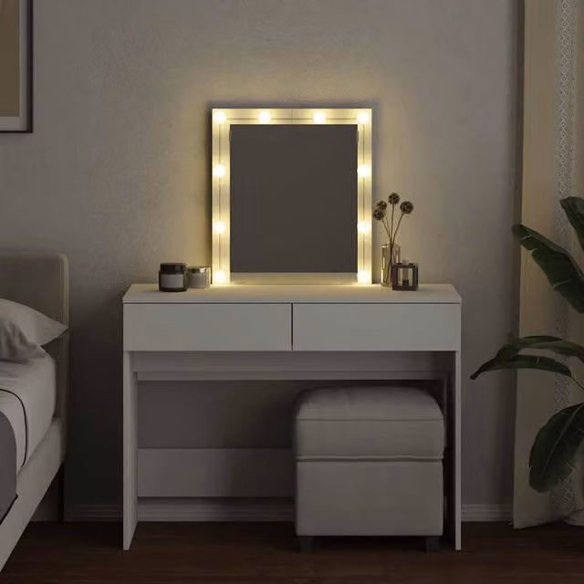 Berkfield Home Beautiful Modern Hollywood LED Dressing Table in White, W/D/H: 100 x 40 x 130 cm