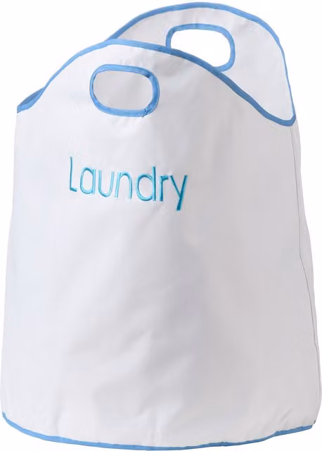 Orsina Collapsible Fabric Laundry Bag in White and Blue