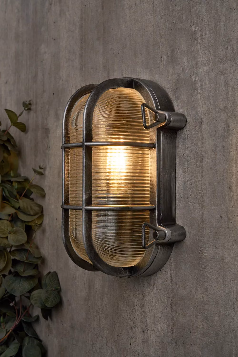 BHS Lighting Mika Caged Oval Industrial Outdoor Wall Light in Silver – 3