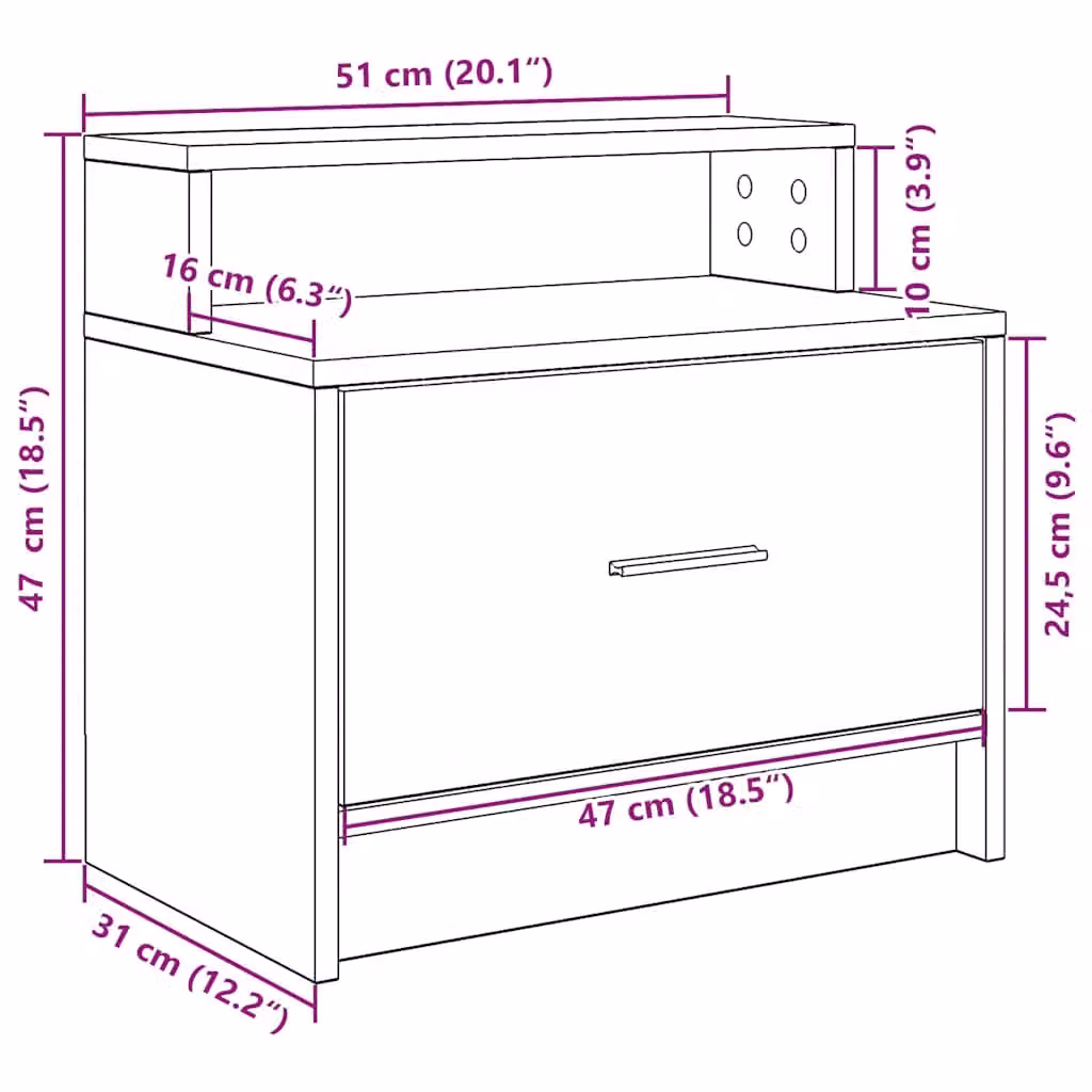 Berkfield Home Set of 2 Modern Black Oak Bedside Cabinets with Drawer, W/D/H: 51 x 31 x 47 cm – 6