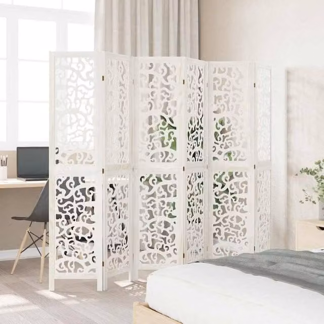 Berkfield Home 6-Panel White Solid Wood Paulownia Room Divider, H 210 cm x H 180 cm
