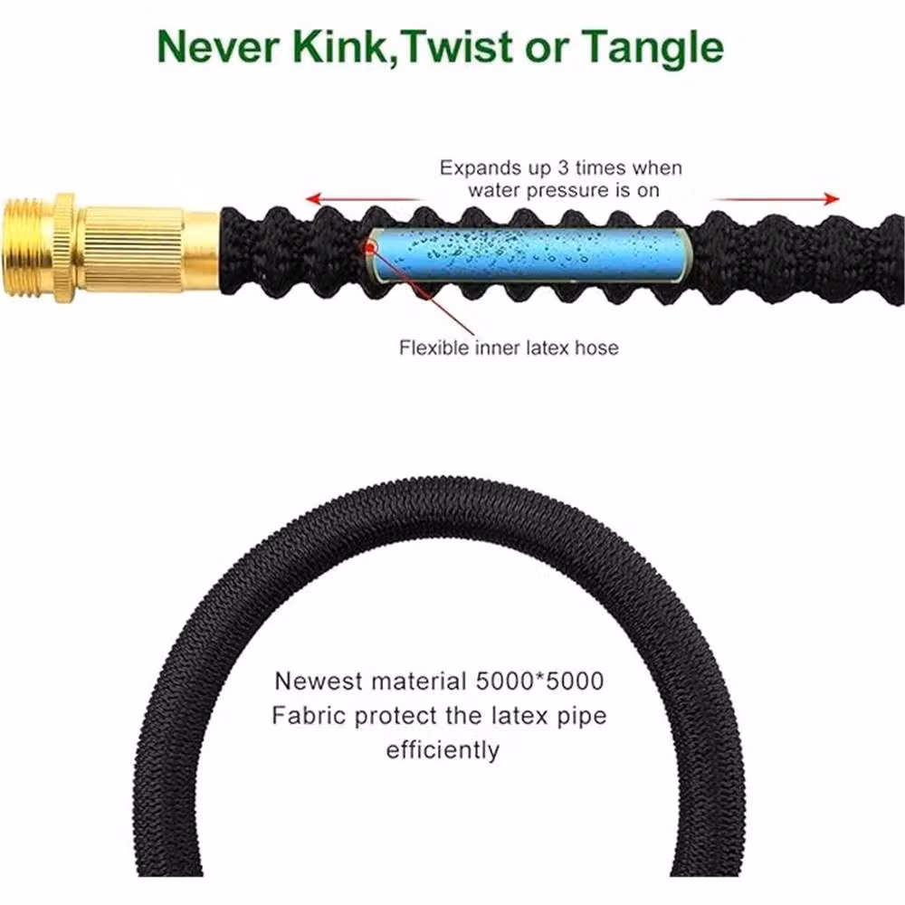 KORVIXA Black Flexible Expandable Duty Garden Hose Pipe, 7.62 m – 2