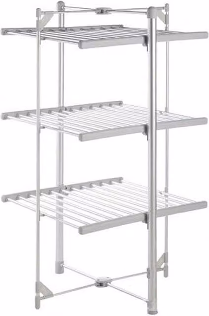 PAWNORA 3-Tier Heated Clothes Airer Drying Rack in Silver
