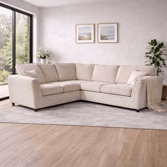 Furnishings For Less UK Ascot 5 Seater L-Shape Corner Sofa in Beige Chenille Fabric – 1