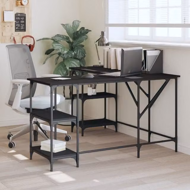 Berkfield Black Corner Home Office Desk in Engineered Wood W/D/H: 139 x 139 x 75 cm – 1