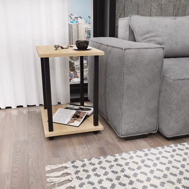 Decorotika Gurnee Industrial Side Table in Black and Wood