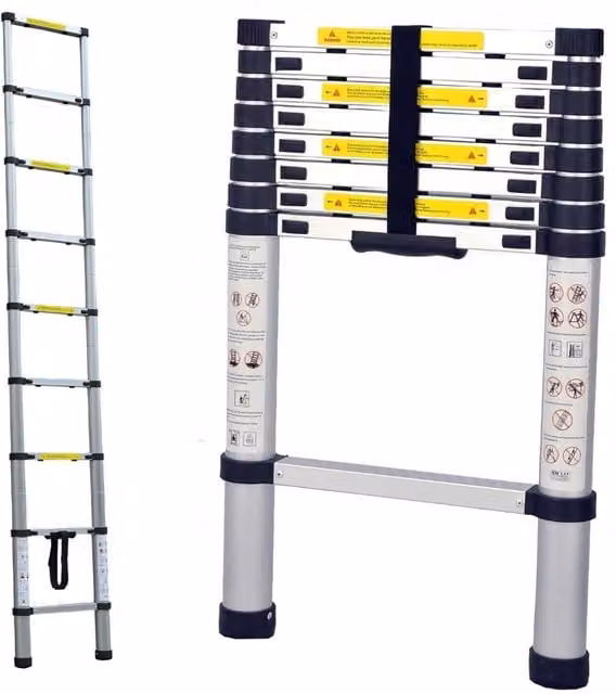 Alivio Heavy-Duty 3.2m Telescopic Extendable Collapsible Aluminium Ladder in Silver with 150kg Capacity