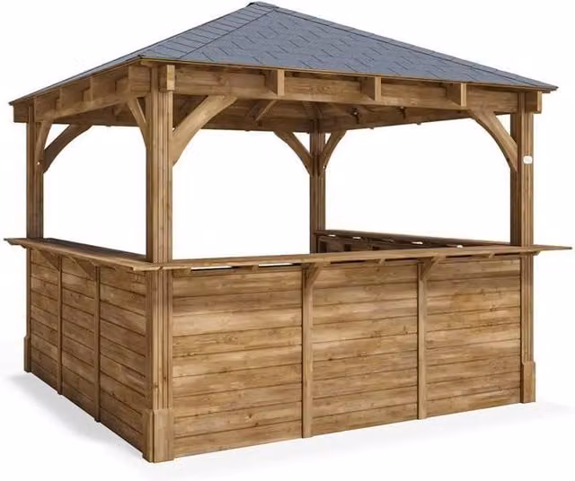 Dunster House Leviathan Wooden Garden Bar and Outdoor Pub Shed Kiosk in Brown, W: 300 cm, H: 212 cm, D: 300 cm