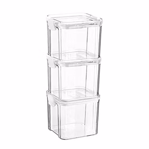 Argon Tableware Pack of 3 Airtight Reusable Food Storage Containers, 700ml, White and Transparent, Clip-Lock Lid – 1