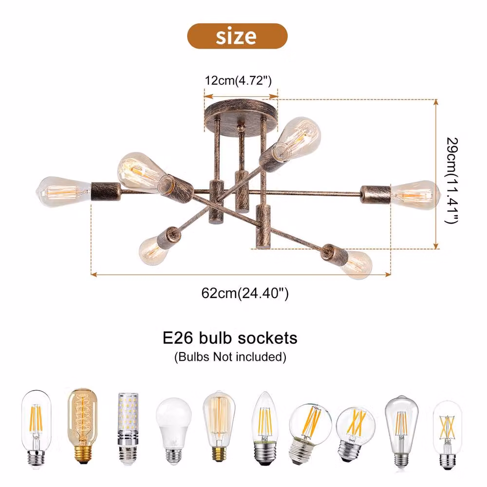 NIVOR 6-Light Industrial Mid Century Flush Mount Ceiling Chandelier in Bronze – 2