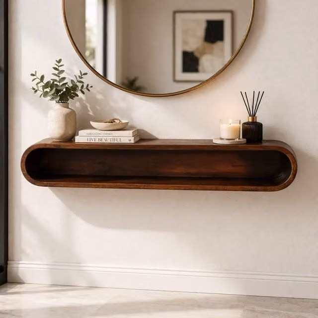 Artisan Furniture Modern Mango Wood Wall-Mounted Media Console in Brown