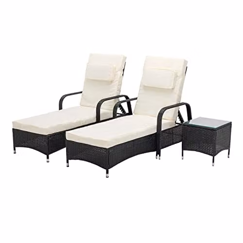 MCC Direct Venice 3 Piece Rattan Sun Lounger and Side Table Set in Black – 4