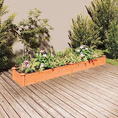 vidaXL Brown Solid Wood Fir Garden Raised Bed with Liner W: 240 cm, D: 45 cm, H: 25 cm – 2