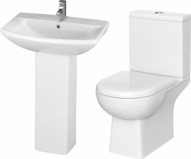 Balterley Destin Suite White Ceramic Toilet with Soft-Close Seat and 600mm Basin Pedestal