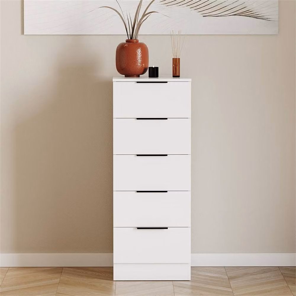 Kelvenix Modern White 5 Drawer Narrow Bedroom Chest of Drawers – 2
