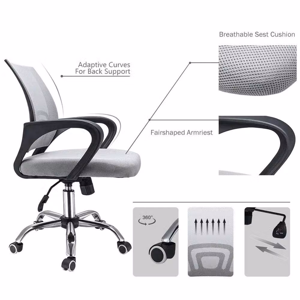 EONLION Grey Ergonomic Mid Back Mesh Office Chair with Armrests and Swivel Function – 2