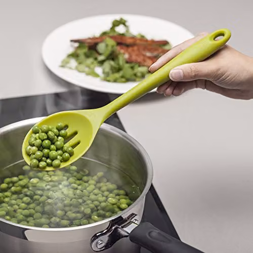 Zeal Silicone Non-Stick Skimmer Spoon with Hanging Loop, Green, 28 cm – 2