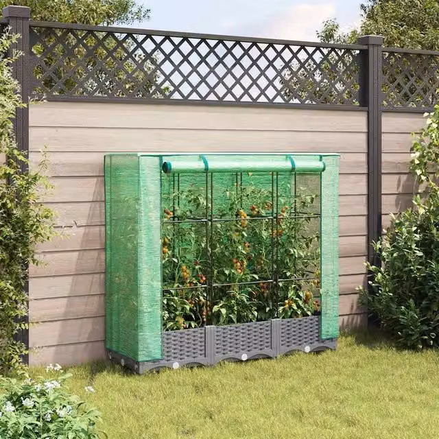 Berkfield Home Raised Bed with Greenhouse Cover in Light Grey, W/D/H: 120 x 40 x 123 cm