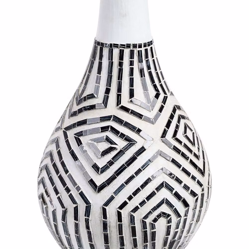 Wyld and Coco Arden Geometric Tabletop Home Vase in Black and White Stoneware with Glass Inlay – 2