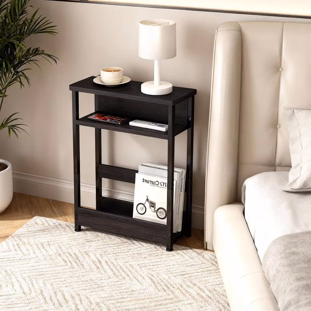 London Boutique 3-Tier Narrow Side Table with Magazine Rack in Black – 6