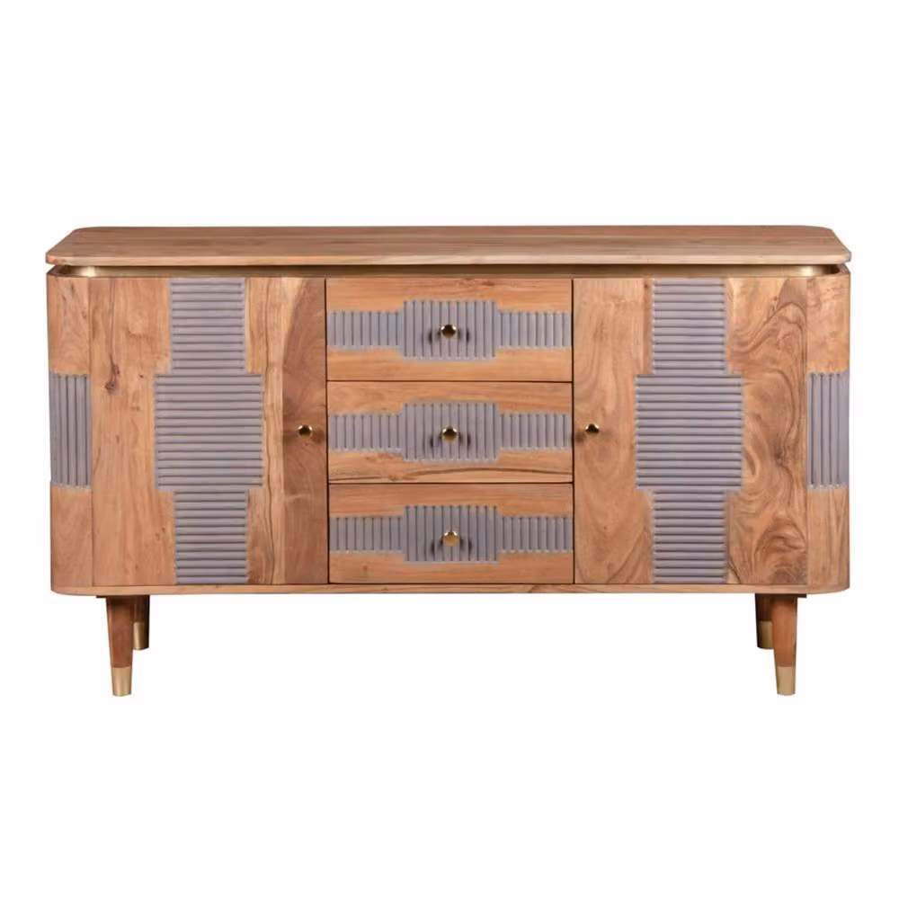 Wyld Haus Idaho Acacia Wood Sideboard in Brown with 3 Drawers and 2 Doors, W/D/H: 140 x 40 x 80 cm – 2