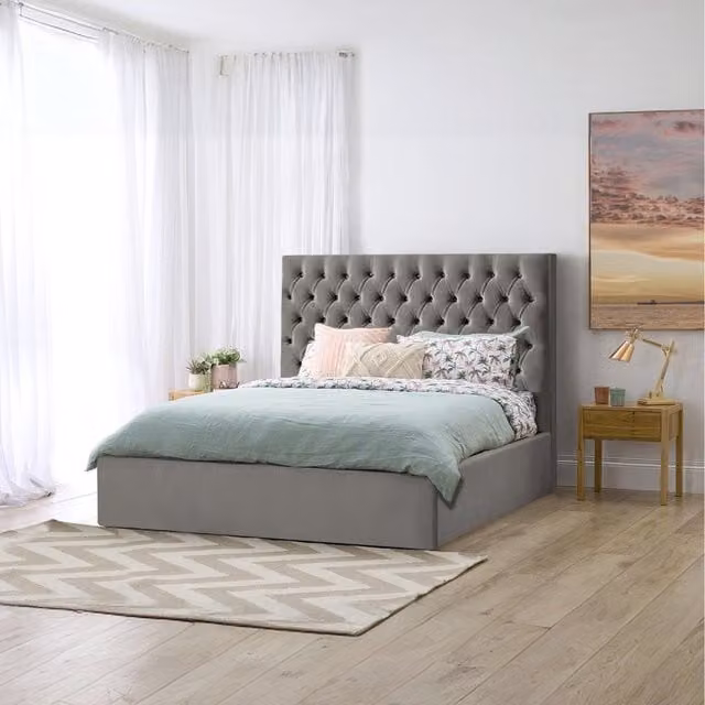 Desire Deco Grey Velvet Chesterfield Upholstered Bed 120 x 200 cm