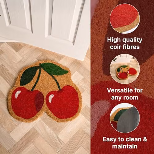 OHS Cherry Shaped Coir Doormat, Red and Multicolour, W/D/H: 50 x 55 x 1 cm – 5