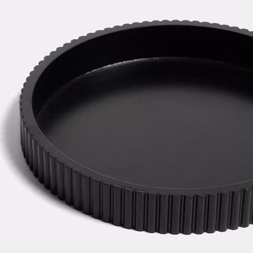 OHS Modern Ribbed Round Decorative Tray in Black, Diameter: 28 cm – 6
