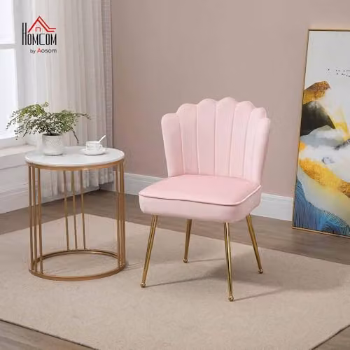 HOMCOM Shell Luxe Velvet Accent Chair in Pink with Gold Metal Legs, W/D/H: 57 x 58 x 88 cm – 2