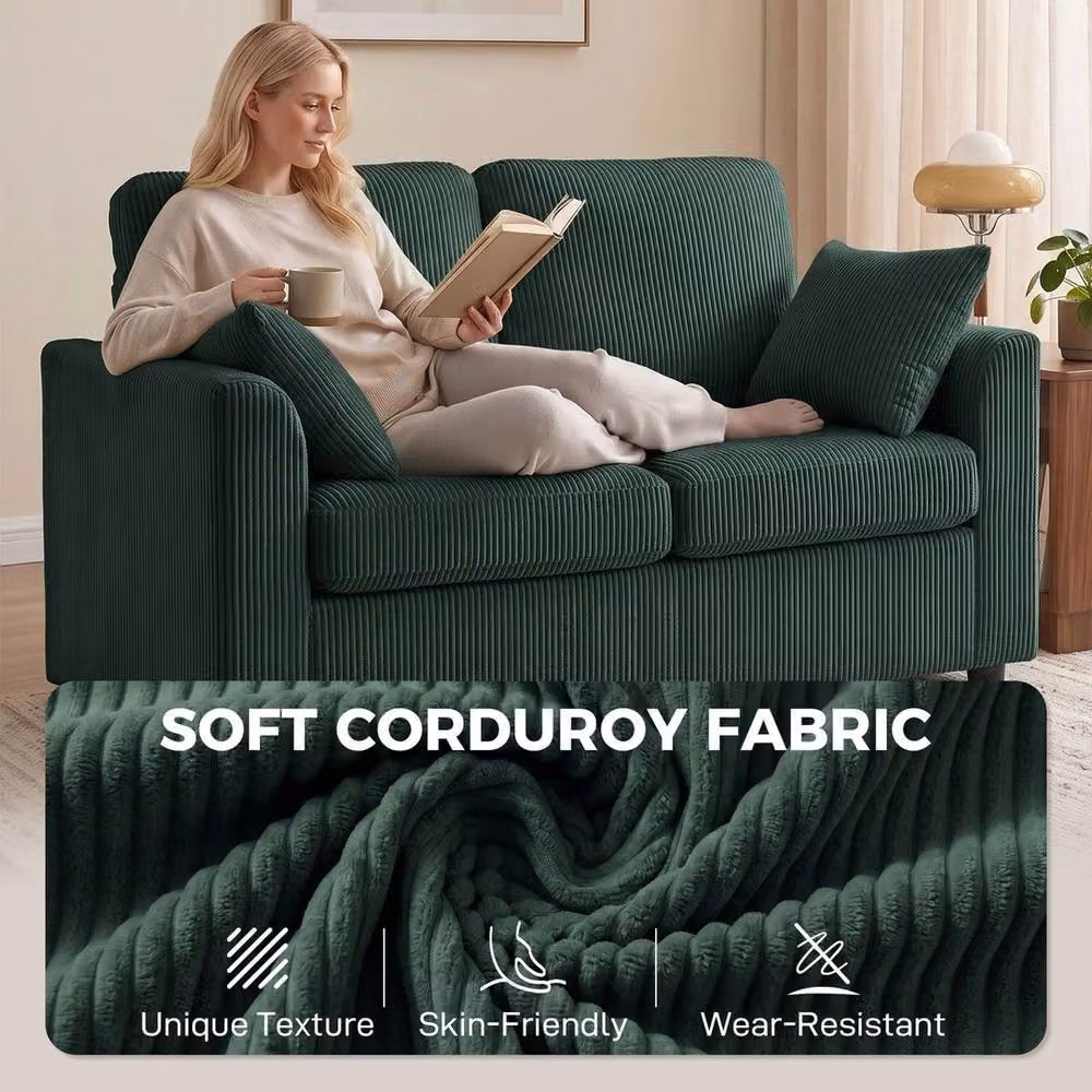 NESTLUNE 2 Seater Corduroy Upholstered Sofa in Green, W: 100 cm, D: 15 cm – 3