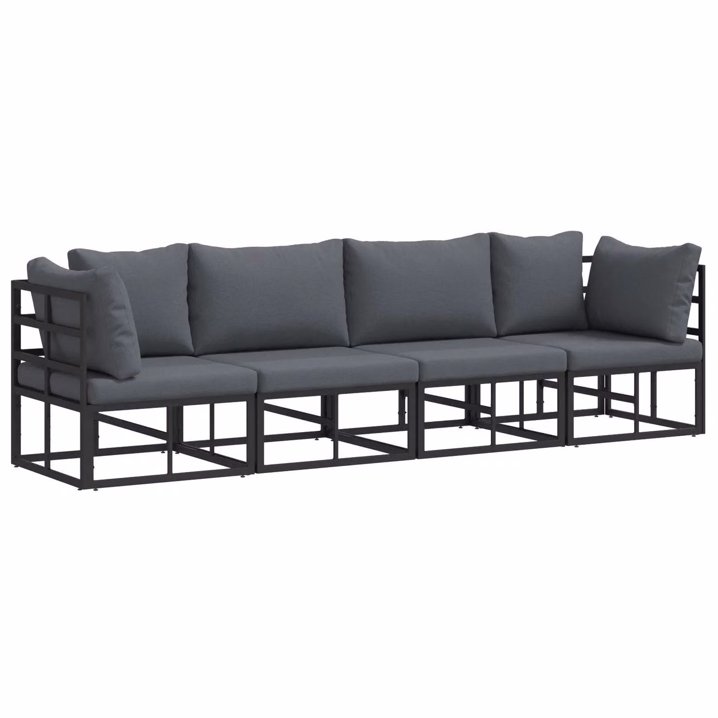 Berkfield Home 4 Piece Modern Garden Sofa Set with Polyester Cushions and Scatter Pillows in Black Powder Coated Aluminium – 2