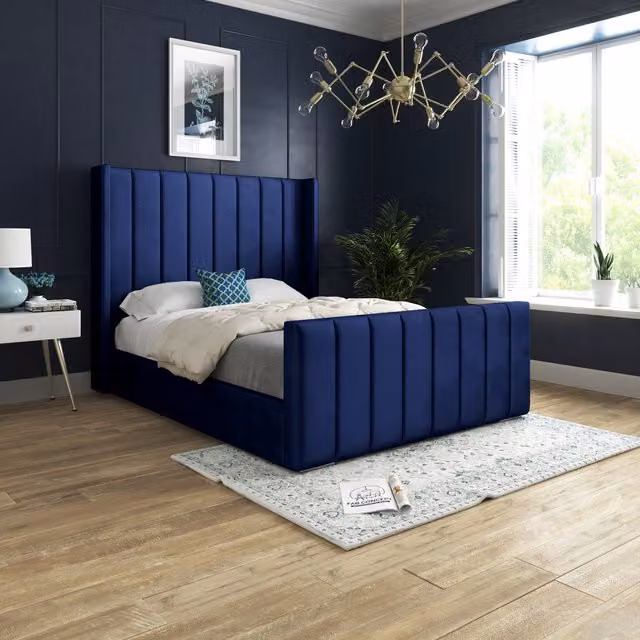 DS Living Oxford Modern Upholstered Blue Velvet Bed Frame, W/D/H: 180 x 200 x 152.4 cm – 1