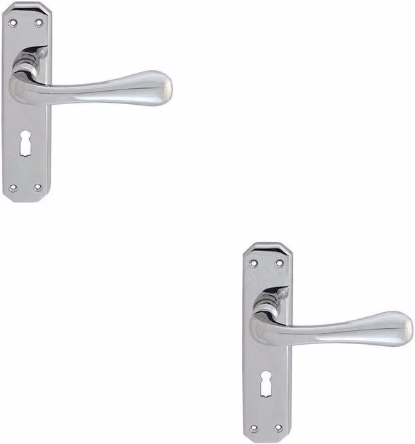 Loops 2x Pair Heavy Duty Handle on Angular Lock Backplate in Polished Chrome, 180 x 40 mm