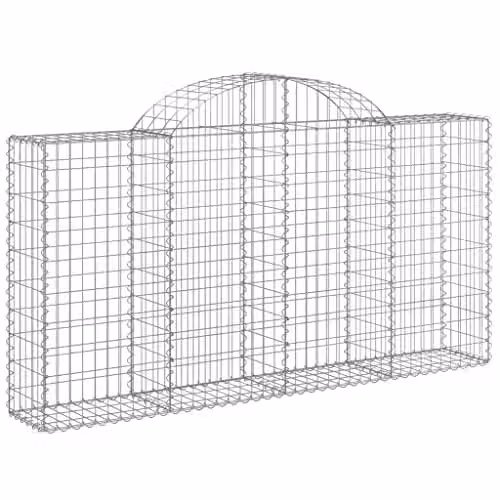 vidaXL 20-Piece Arched Gabion Baskets in Silver Galvanised Steel, W/D/H: 200 x 30 x 100/120 cm – 1