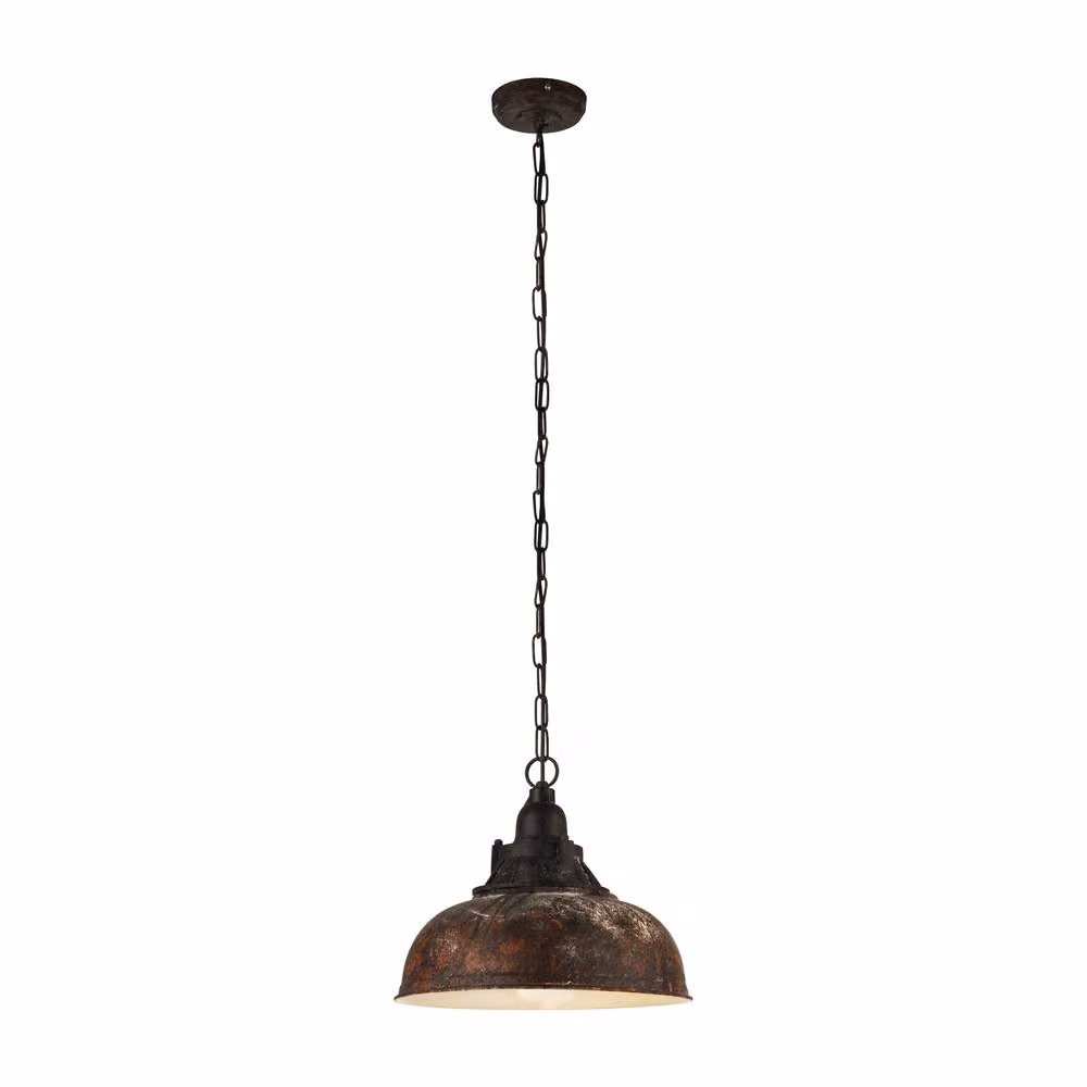 Eglo Grantham Industrial Single Pendant Light in Brown and Beige Metal – 3