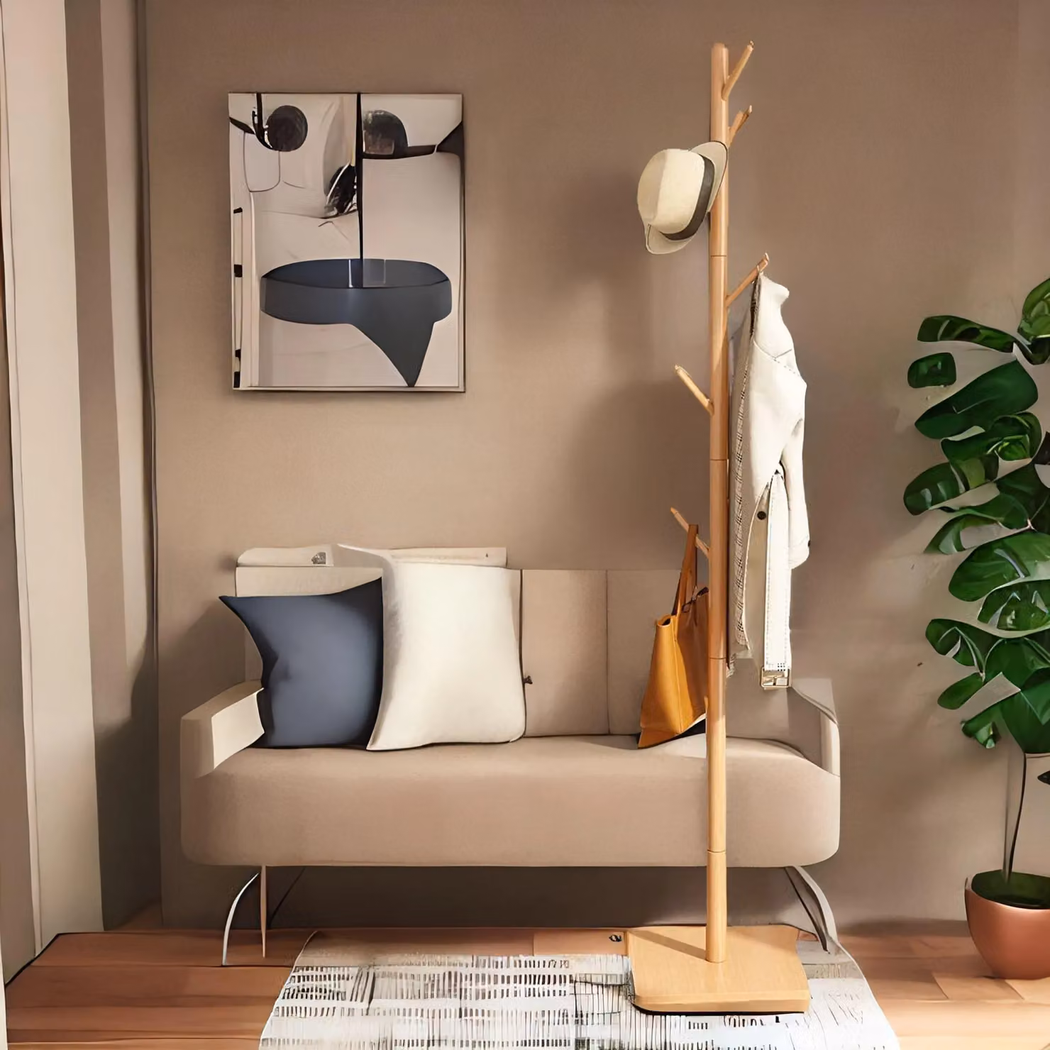Rafaelo Mobilia Wooden 8 Hook Coat Stand with Square Base in Brown, H: 176 cm, W: 29 cm, D: 29 cm – 3