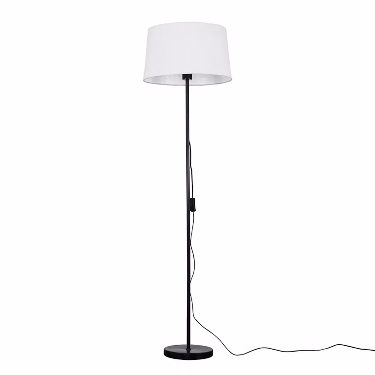 ValueLights Charlie Modern White Fabric Cylinder Floor Lamp H 147 cm x W 40 cm